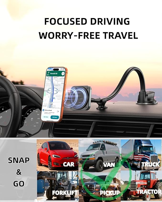 1Zero for Magsafe Car Phone Mount 14-Inch Gooseneck Long Arm Extension, Universal Windshield Dashboard Industrial-Strength Suction Cup Car Phone Holder with Strong Magnets (2026 Upgraded for Magsafe)