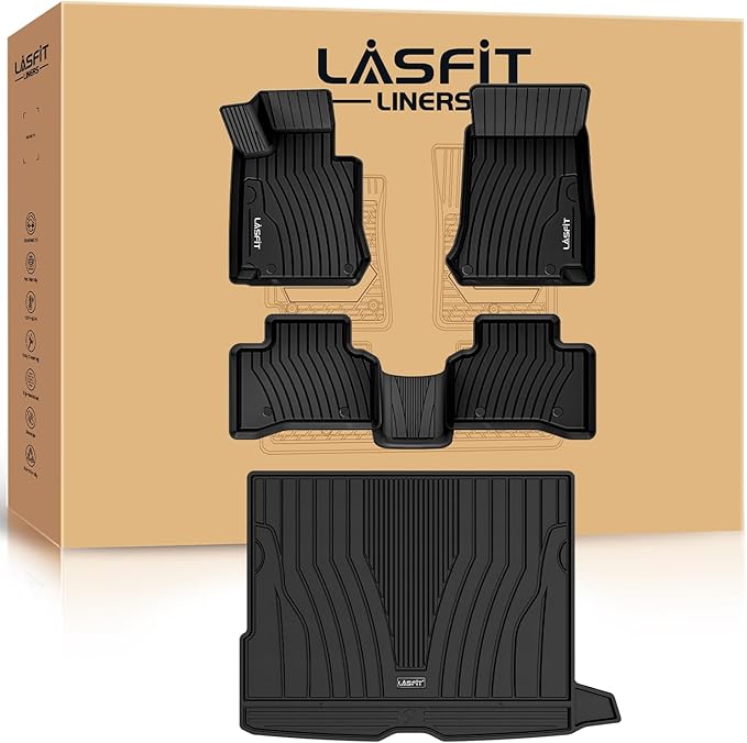 LASFIT Floor Mats & Cargo Mat for Mercedes Benz GLC 2016-2022 GLC300 / GLC350e / GLC43 AMG / GLC63 AMG (Not Fit Coupe), All Weather TPE Floor Liners Fit for GLC Car Mats, 1st & 2nd Row & Trunk Mat
