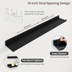 Axeman 40 Inch Floating Shelves | Black Picture Ledge Shelf Set of 3 | Rustic Wood Wall Shelves with Lip | 40" Black Picture 
