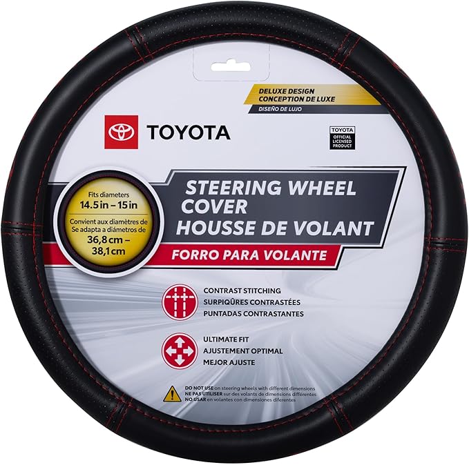 Plasticolor 006498R01 Toyota Deluxe Style Red Hi-Contrast Stitched Steering Wheel Cover