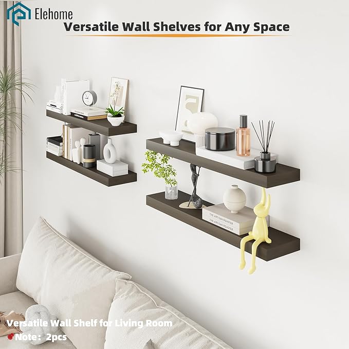 Floating Shelves Board for Wall with Brackets – 36" L x 8" W x 2" T Rich Walnut Melamine Wood Floating Shelves for Bathroom, 