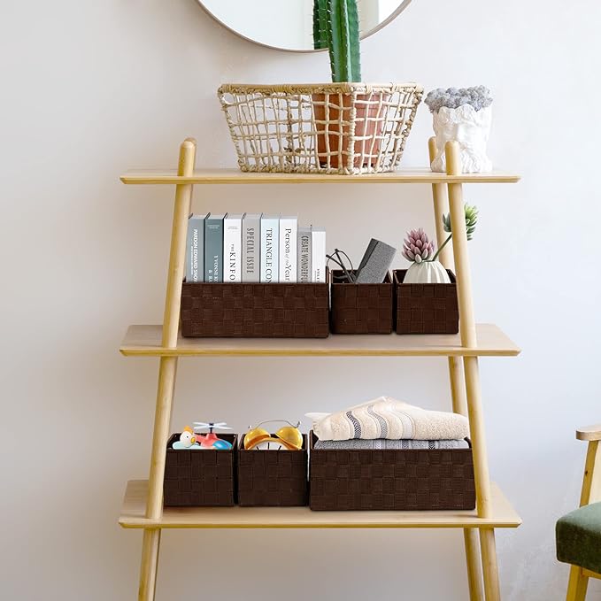 Posprica Woven Storage Baskets for Organizing 6 Pack, Large&Small Storage Cube Bins Set for Bathroom, Storage Boxes Container