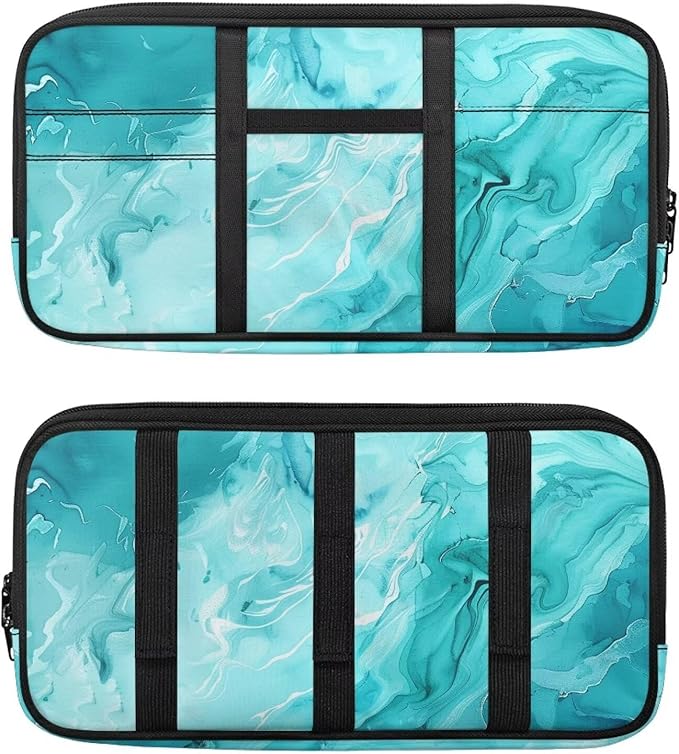 Green Marble Car Sun Visor Organizer, Auto Interior Visor Storage Pouch Holder with Zipper, Multi-Pocket Visor Organizer Storage Universal Cars Accessories for Card, Document