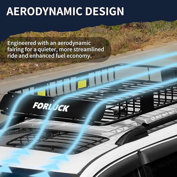 Forluck 64 x 39 x 5 Inch Universal 250 LBS Heavy Duty Roof Rack Cargo Carrier with Waterproof Bag, Extension Rooftop Cargo Carrier, Car Top Luggage Holder for SUV, Truck or RV Steel Construction