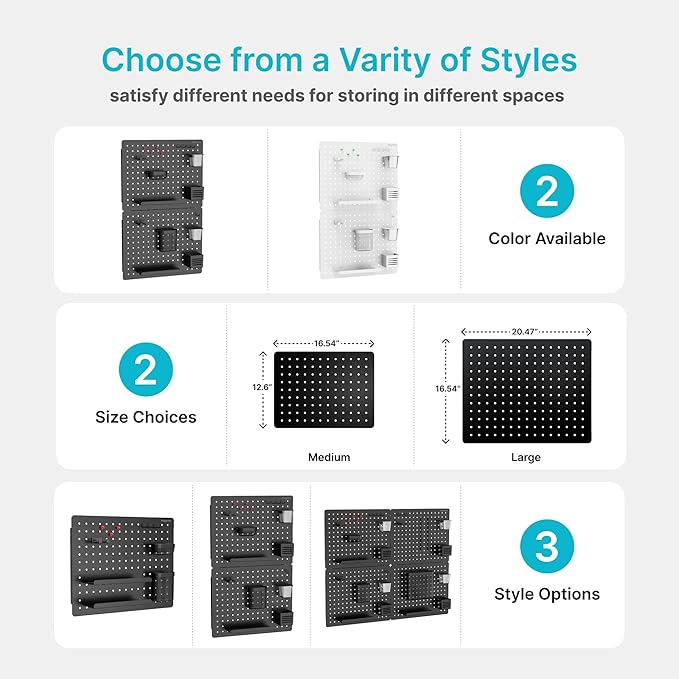 PEGZONE Pegboard Wall Organizer Combination Kit,Overall 33.1"x20.5" Metal Office Pegboard with 19 Accessories, Wall Mounted P