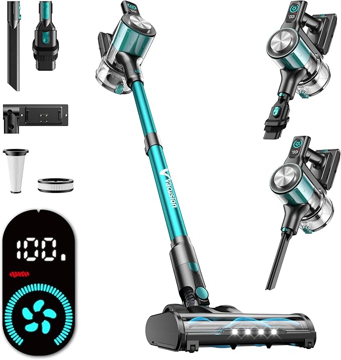Cordless Vacuum Cleaner, 8-in-1 Cordless Stick Vacuum Cleaner with 3 Suction Modes, Up to 45mins Runtime, Rechargeable, Self-