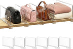 SortNStore Shelf Dividers Purse Organizer for Closet: 6-inch Tall(Shorter Version) Acrylic Handbag Organizer - Small Space Se