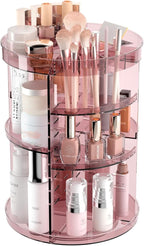 Jiavarry 360 Rotating Makeup Organizer with Lipstick Slots, 8 Adjustable Layers Spinning Skincare Organizers, Large Capacity 