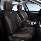 Coverado Seat Covers for Car 5 Seats, Leather Car Seat Covers Fullset, Breathable Mesh Front and Rear Protectors, Coffee Luxu