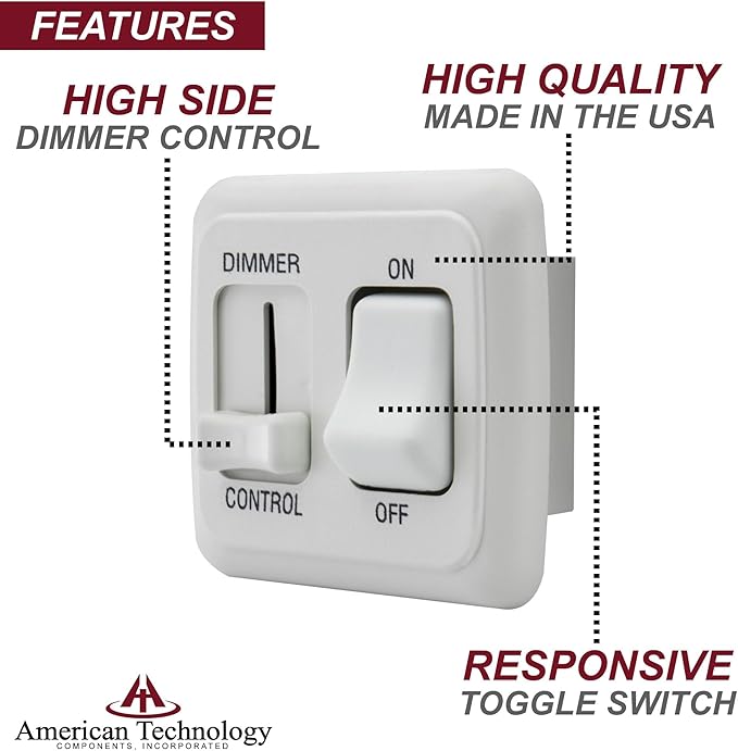 12 Volt DC Dimmer Switch for LED, Halogen, Incandescent - RV, Auto, Truck, Marine, and Strip Lighting (Large Slider, White)