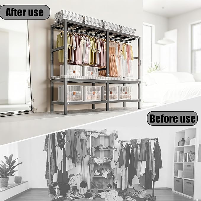 Freestanding Heavy Duty Wardrobe Closet with Magnetic Door, Portable Metal Closets, Foldable Wardrobecloset Organizers and St