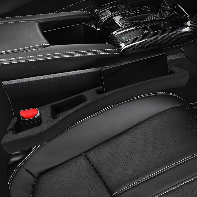 2 PCS Car Seat Gap Filler Organizer, No Drop Vehicle Seam Plug Organizer with Storage Slot, Multifunctional Console Side Gap Filler for Most Vehicles, Car Accessories (Black)
