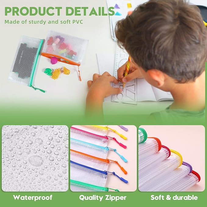 24pcs Mesh Zipper Pouch File Bags Puzzle Storage Bags, A5 Size 9.4 x 6.9 Inches Large Reusable Zipper Pouches for Organizing 