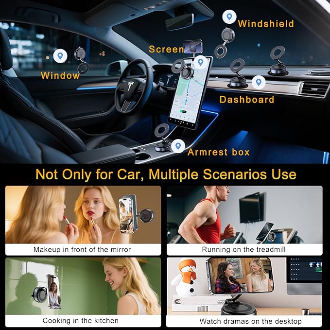 for Magsafe Car Mount, [2800gf Magnetic & 98LBS Strongest Suction] Cup Phone Mount, 360° Adjustable Vacuum Magnetic Phone Holder for Car Gym/Mirror/Smooth Surface, for iPhone 12-17