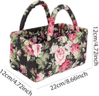 Small Storage Basket Organizer, Mini Fabric Floral Storage Baskets with Handle, Quilted Portable Collapsible Storage (L)