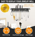 Necklace Jewelry Holder Wall Hanging Organizer Hangers Storage Mounted Shelf with 56 Hooks Tray Display Girls Women Metal Doo