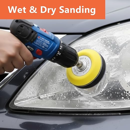 148PCS 3 Inch Sanding Disc Drill Polishing Kit for Headlight Restoration, 60-10000 Grit Wet Dry Silicon Carbide Hook & Loop Sandpaper with Buffing Sponge Pads for Car Wood Metal