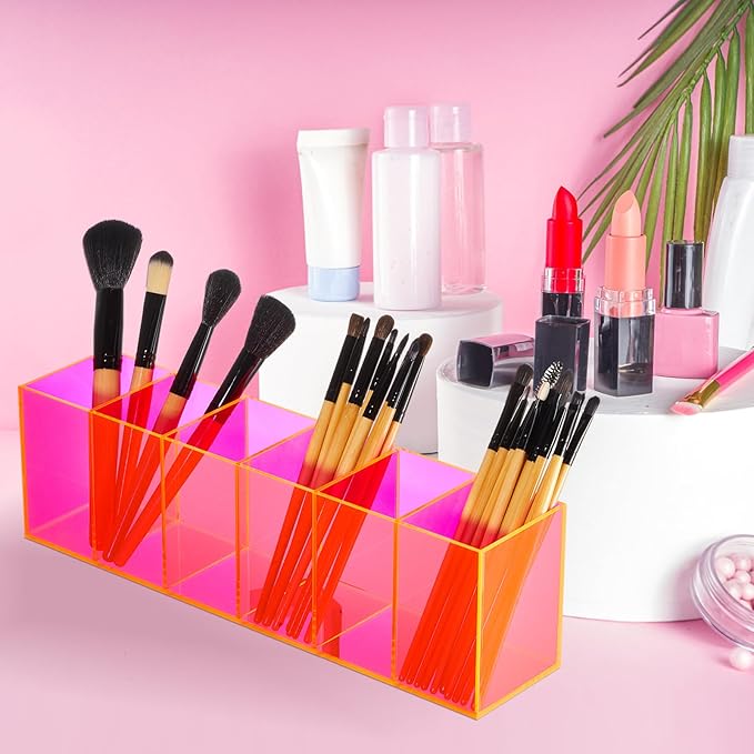 Jetec Acrylic Pen Holder 6 Compartments Makeup Brush Stationery Organizer Pencil Holder for Desk Accessories, Cosmetic Brushe