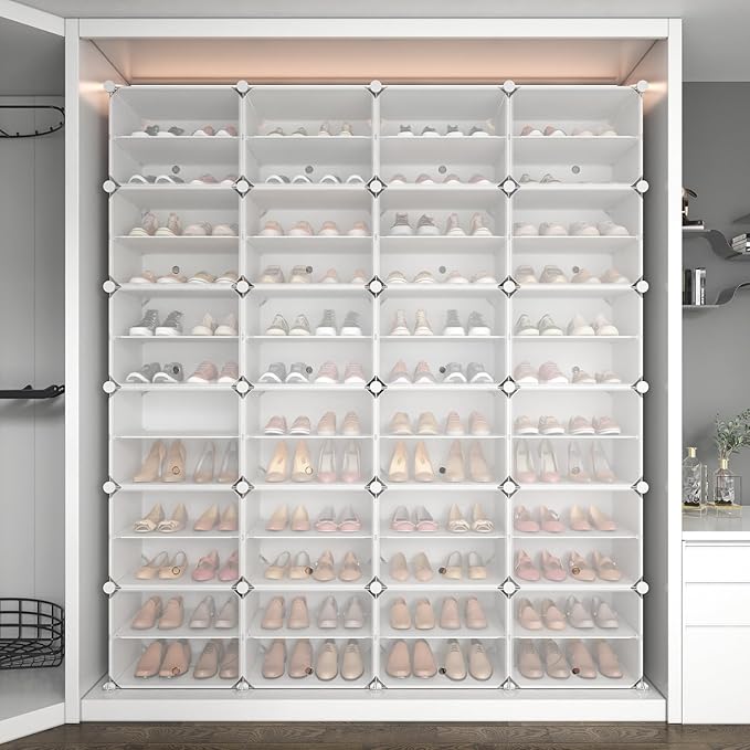 ROJASOP Shoe Storage Cabinet, 12-Tier Shoe Organizer 96 Pairs Extra Large Plastic Shoe Rack with Covers Portable Shoe Rack Or