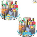Acrylic Desk Organizer Clear Pen Holder 2 Packs, 360 Degree Pencil Holder for Desk Kids, Rotating Lazy Susan Organizer for Sc