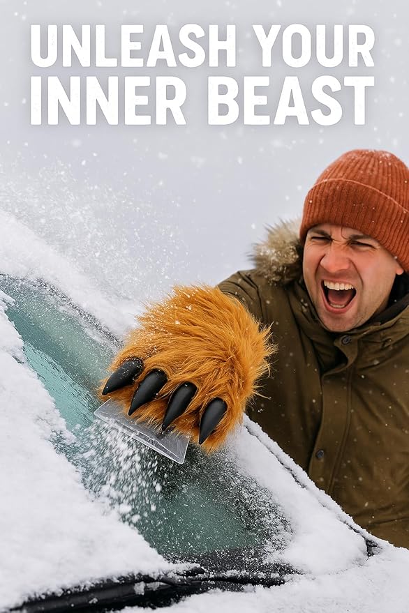 Gears Out Massive Bigfoot Hand Ice Scraper - Bigfoot Gifts - Sasquatch Claw Faux Fur Hand Warmer with Built in Ice Scraper Foam Grip Novelty Winter Snow and Ice Remover for Cars Trucks SUV