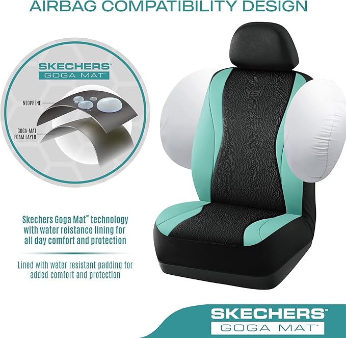 Skechers Car Seat Covers,Leather Seat Covers with GOGA Mat Technology,Waterproof Car Seat Covers Full Sets,Airbag Compatible,