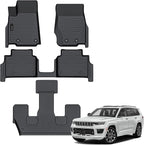Auxko All Weather 3 Row Floor Mats for Jeep Grand Cherokee L 2021-2025 2026 6 Seat(2nd Row Bucket Seat Without Center Console) TPE Floor MatS Liners Black