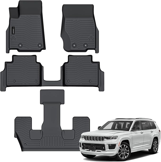 Auxko All Weather 3 Row Floor Mats for Jeep Grand Cherokee L 2021-2025 2026 6 Seat(2nd Row Bucket Seat Without Center Console) TPE Floor MatS Liners Black