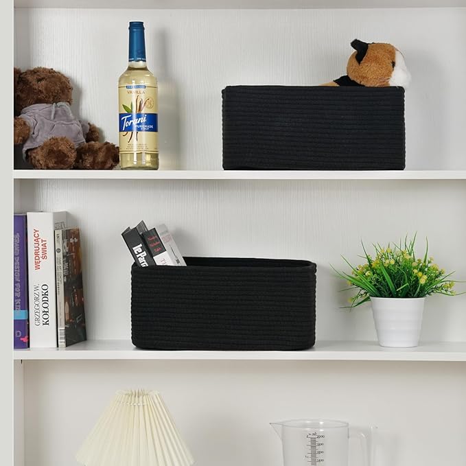3-Pack Storage Baskets for Organizing | Woven Shelf Toy Basket | Rope Baskets for Gifts Empty | Closet Organizer Bins with Ha