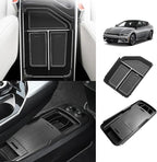 BestEvMod Armrest Organizer&Lower Center Console Compatible with 2025 2022-2024 Kia EV6 Accessories Slide Cover Organizer Adjustable Cup Holder 2PCS with PVC Trim (Console+Slide Cover Lower)