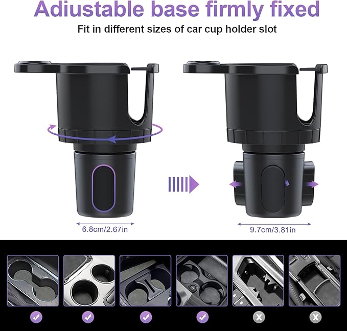 JINKEY Cup Holder Phone Mount, 360°Rotation Gooseneck Car Cup Holder Expander with Cell Phone Holder with Adjustable Base Pho