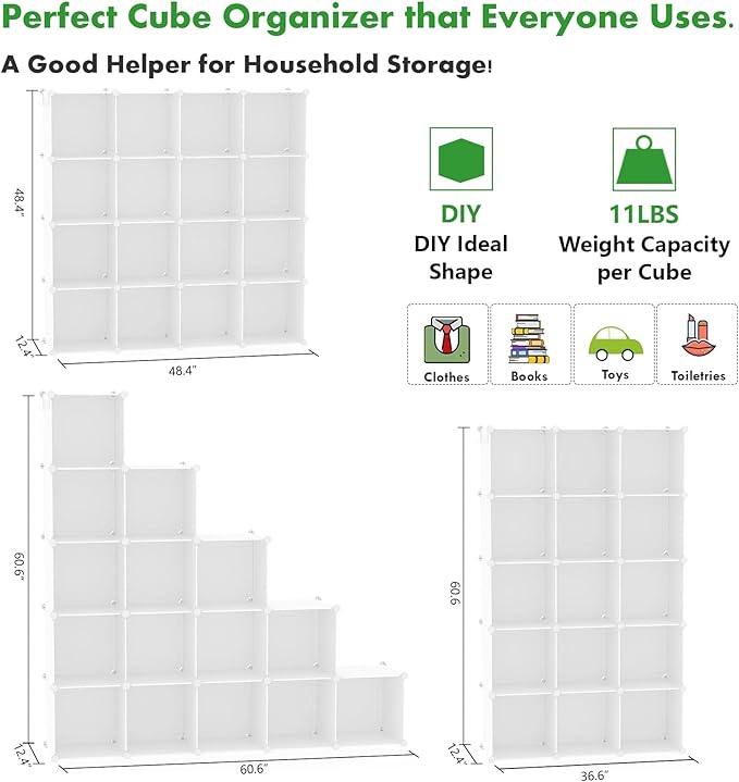 C&AHOME Cube Storage Organizer, 16-Cube Shelves Units, Plastic Storage Cubes, DIY Closet Organizer, Modular Closet Storage Sh