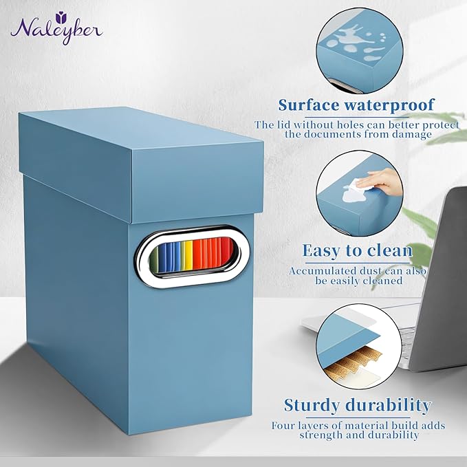File Organizer Box with Lid & Handle, Thickened Cardboard Hanging File Folder Storage Boxes for Letter Size, Portable Filing 