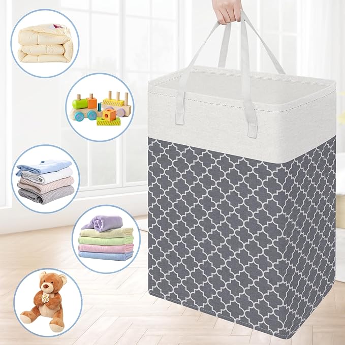 BlissTotes 3-Pack Laundry Basket, Freestanding＆Waterproof Laundry Hamper, Collapsible Tall Clothes Hamper with Easy Carry Han