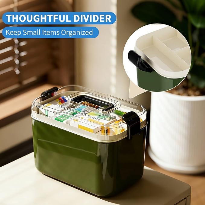2 Tiers Medicine Organizer - Portable Medicine Storage Box with Handle, Large Capacity Plastic Medical Cabinet, Multipurpose 