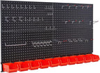 Ultrawall Pegboard Wall Organizer, Black Metal Pegboard Panels, Garage Storage System with Hooks and Storage Bins, 59pcs