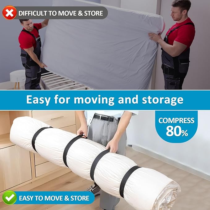 Mattress Vacuum Bag for Queen and Full Size, 78.7x98.4in Space Saver Mattress Vacuum Seal Bag with 4 Straps Dual-Zip Seal Mat