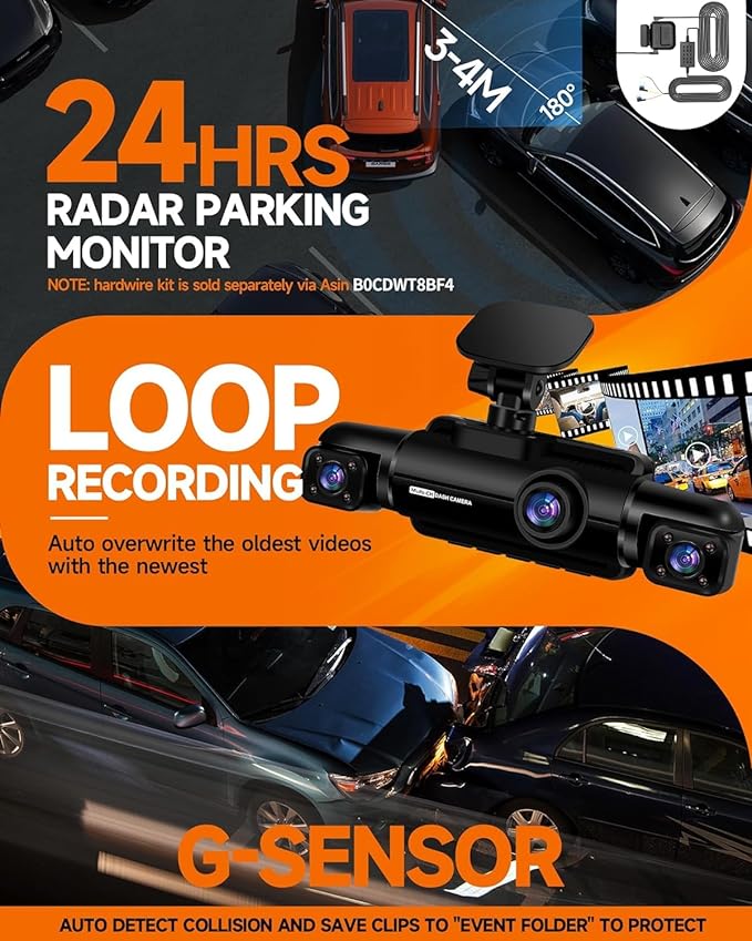 360° Dash Cam Front and Rear Inside, 4 Channel FHD 4 * 1080P, Wi-Fi GPS Voice Control Car Camera, Front 2K+1080P*2 Dash Camer
