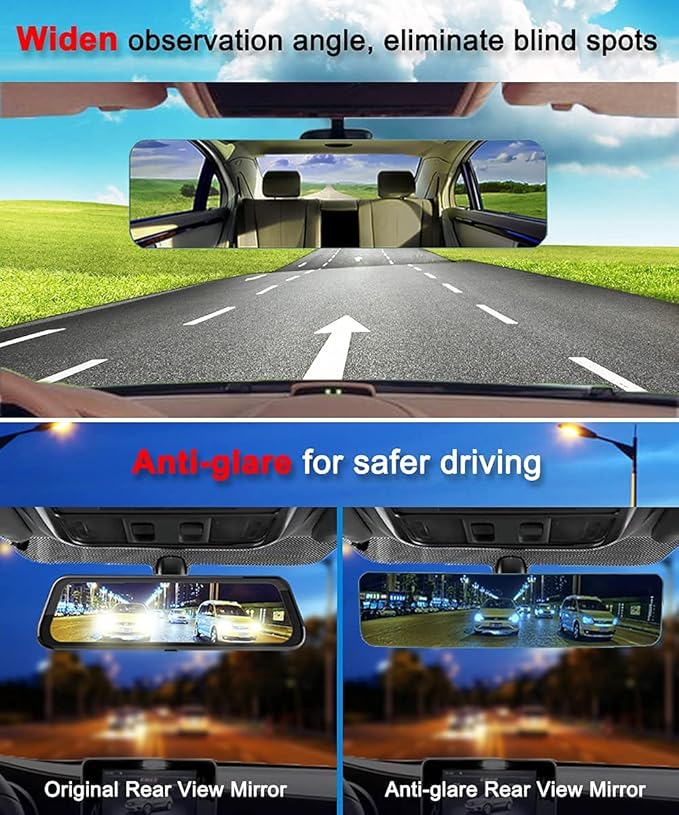 SkycropHD Anti Glare Rear View Mirror Frameless Car Interior Rearview Mirror Panoramic Wide Angle to Eliminate Blind Spots – Convex,11.8in (Blue)