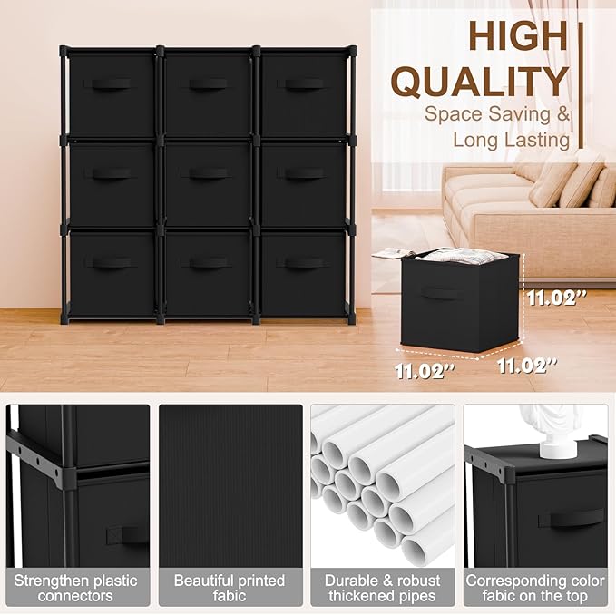 9 Cube Storage Organizer with Shelf Back to School Boxes 11 Inch Toy Storage Bins Closet Organizers Drawers Fabric Dresser fo
