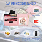 Car Visor Organizer for Auto Interior Accessories - Sunvisor Organizers with Glasses Holder and Picture Frame, Cute Visor Accessories for Women, Car Essentials for Truck You Must Have - Pink