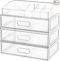 Clear Stackable Makeup Organizer with Drawer, 12''W Acrylic Storage Drawers, Cosmetic Display Case for Vanity Bathroom Counte