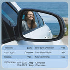 Driver Left Side Mirror Glass - Compatible with Jeep Vehicles - Compass 2017-2025, Cherokee 2014-2023, with Heated/Blind Spot Detection, without Auto Dimming, Replace# 68228919AA