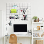 Fumete 9 Pcs Wall Grid Hanging Basket Shelf Hooks Set Includes 3 Basket 3 Wire Straight Shelf and 3 Hooks for Storage Display
