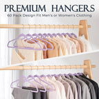 HOUSE DAY Lt-Purple Velvet Hangers 60 Pack, Non Slip Clothes Felt Hanger Heavy Duty for Coat, Premium Slim Space Saving Suit 
