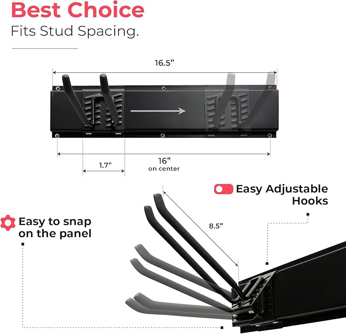 TIDYME Garage Tool Organizer Wall Mount - 64 inches - Sturdy Storage Rack with Adjustable Hooks, Anti-Rust - Easy Installatio