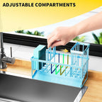 Cisily Blue Kitchen Sink Caddy Organzier with High Brush Holder, Sponge Holder for Sink, 304 Rustproof Stainless, Kitchen Cou