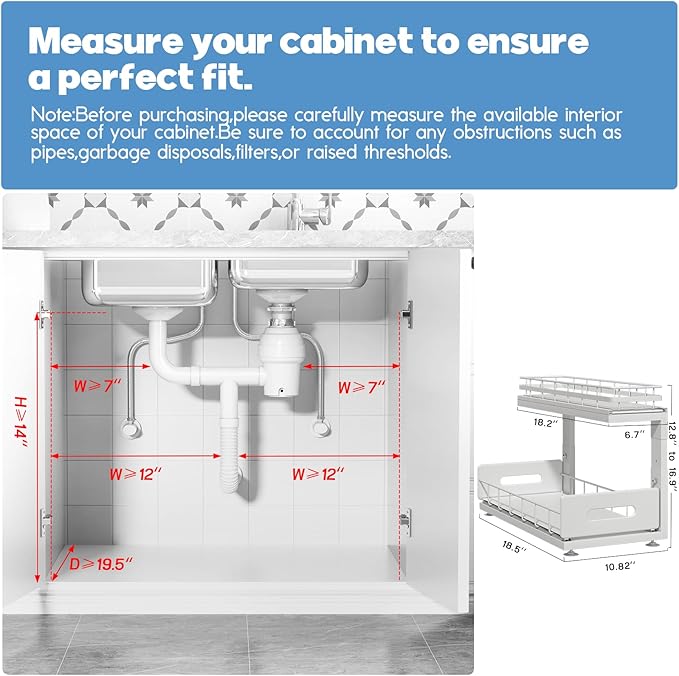 Under Sink Organizer Upgrade To Professional Rails,2-Tier Dual Pull Out Cabinet Storage,Height Adjustable Slide Out Drawers F
