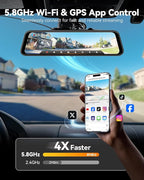 WOLFBOX G850 PRO 4K Mirror Dash Cam with ADAS and BSD, Smart Rear View Mirror with 5.8GHz WiFi, Voice Control, 12 inches Came