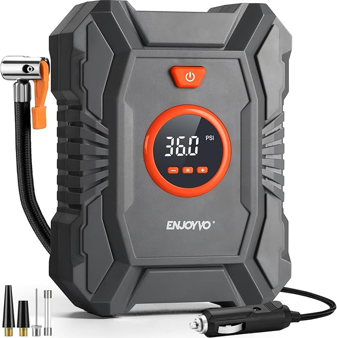 Cordless Tire Inflator Portable Air Compressor 100PSI with Auto Shut-Off, Built-In Cord & Hose Storage, 3-Meter Copper Power Cord, LED Light for Car Motorcycle Bike Ball